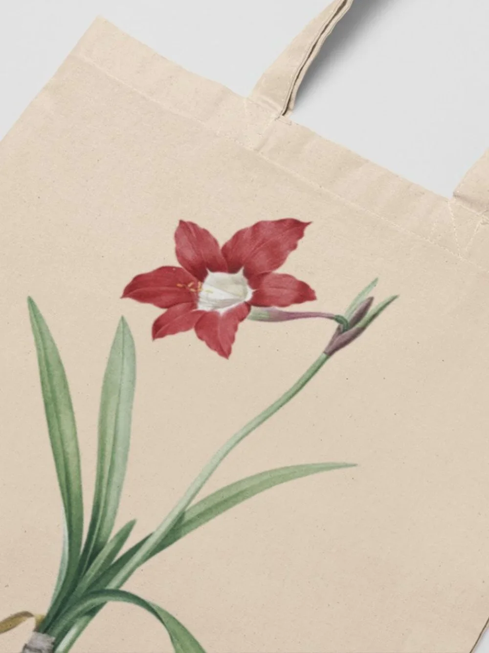 Amaryllis Vintage Floral Print Graphic Canvas Tote Bag